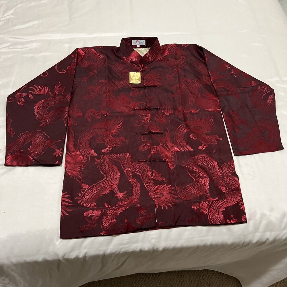 Satin Solz Squirrel Red Chinese Dragon Lounging Smoking Jacket Mens XL NWT VTG